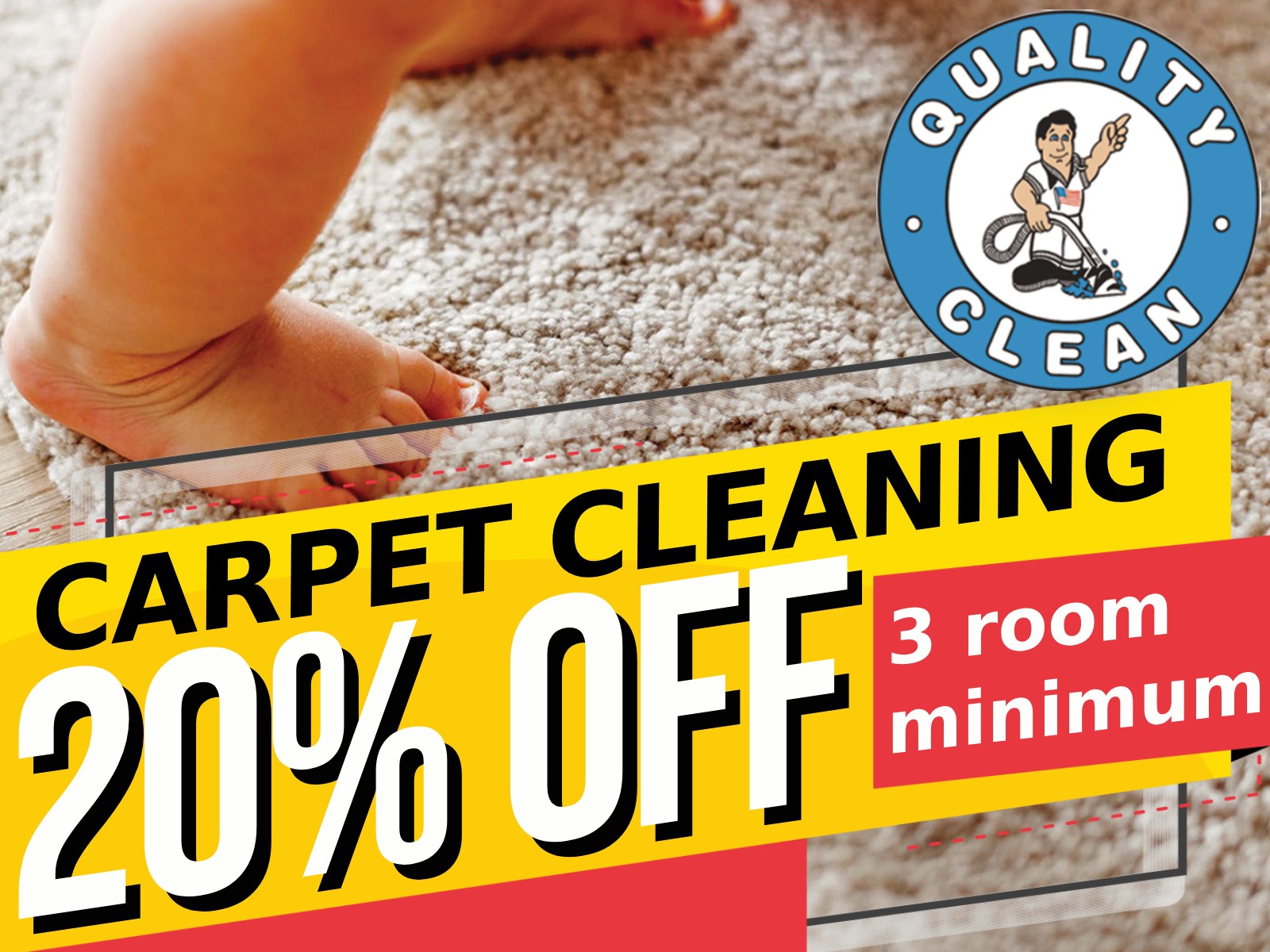  Sale 20% off carpet cleaning 3 room minimum.