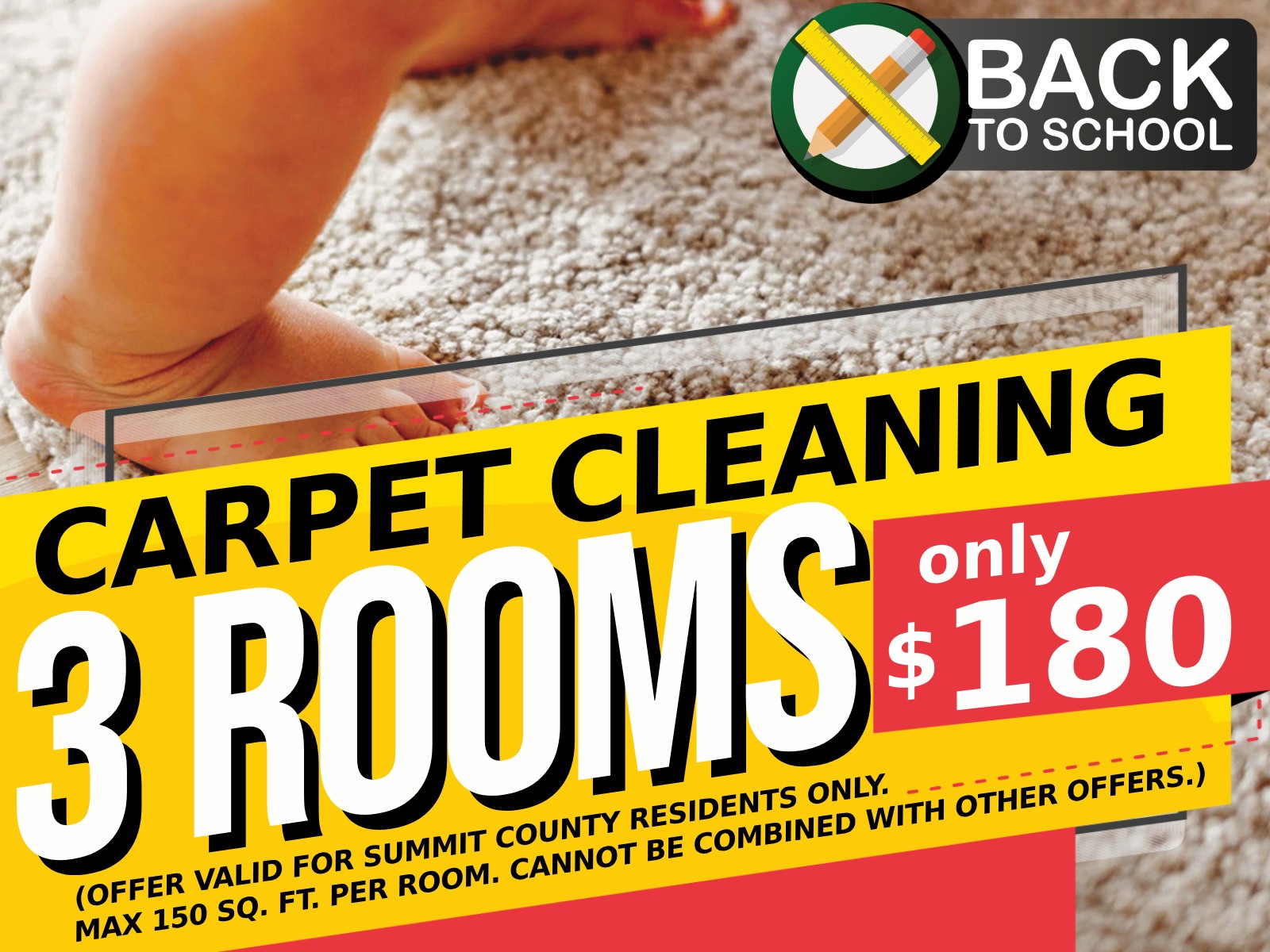  Sale 20% off carpet cleaning 3 room minimum.