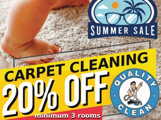 Summer Clean-Up Sale 20% off carpet cleaning 3 room minimum.